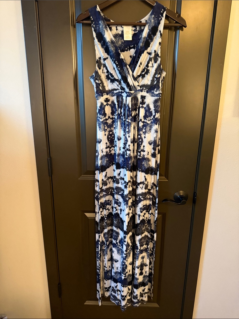 Matty M Navy and White Tie-Dye Maxi Dress